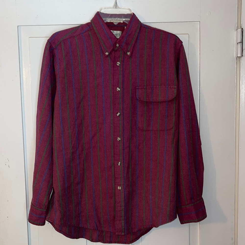 Vintage SEARS ROEBUCK Single Needle Long sleeve button MAROON w/ stripes | Large